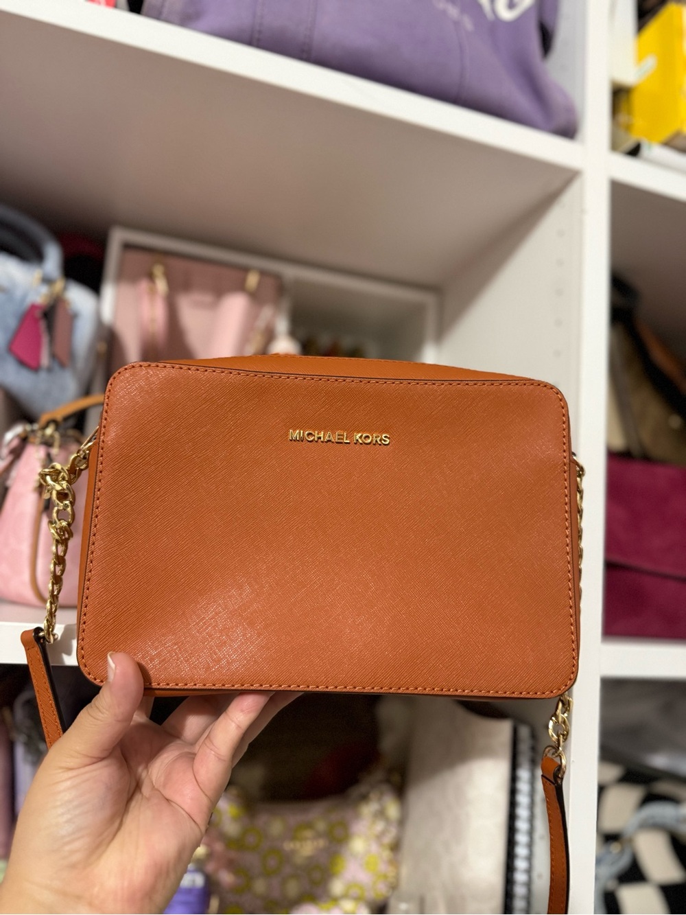 Michael Kors Brown Leather Crossbody with Gold Hardware